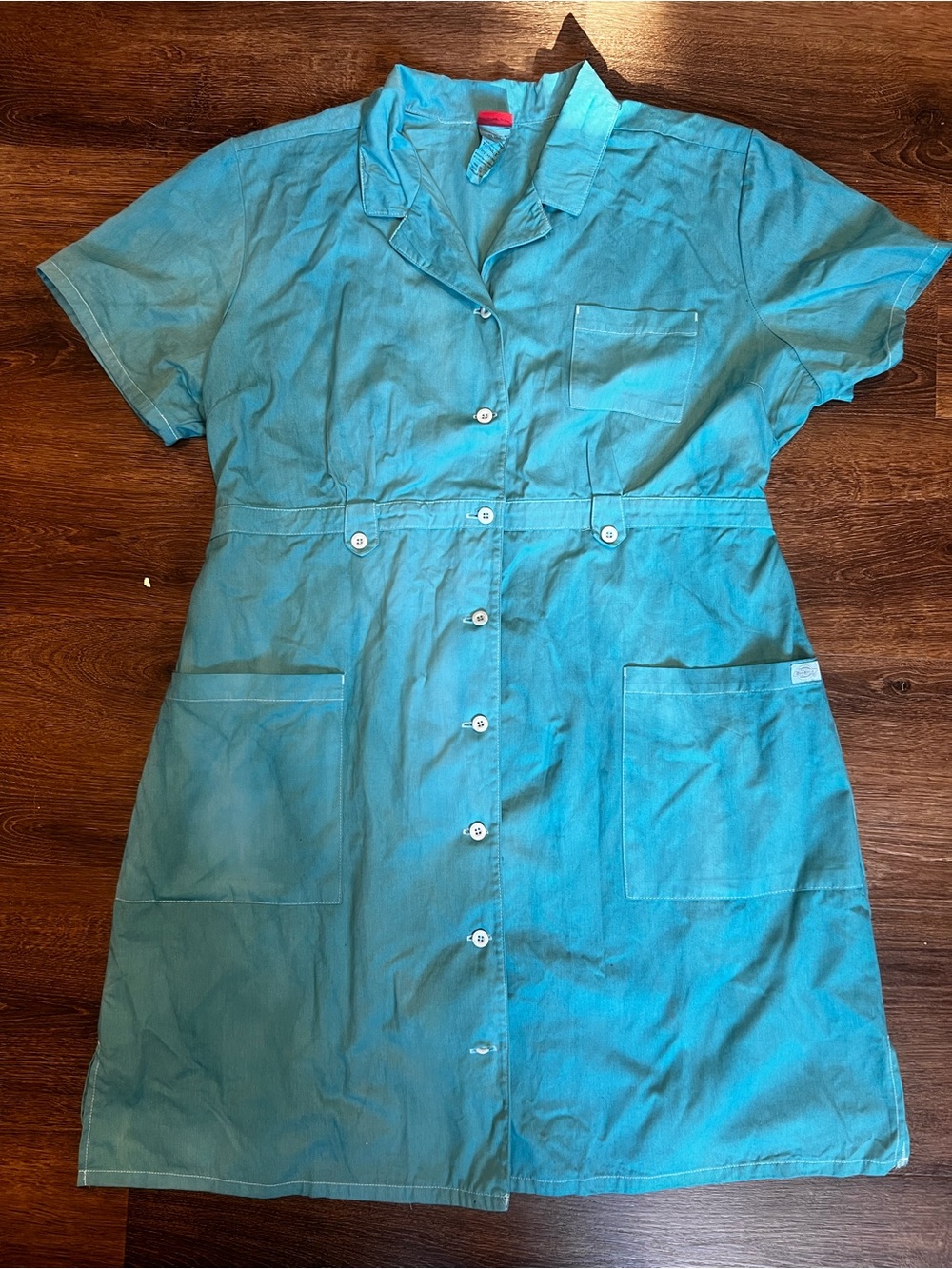 Dickies Medical Scrub Dress Women 2XL Teal Nurse Uniform Button Front w. Hat
